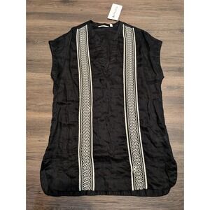 Athleta Column‎ Embroidery Luxe Kaftan Black Linen V-Neck Sleeveless XS